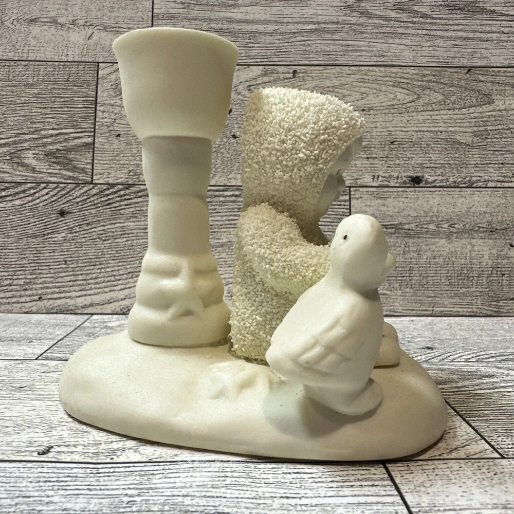 Look Alike Snowbabies Figurine Reading Book w/Duck Candle‎ Holder 2.5x3.25x3.5